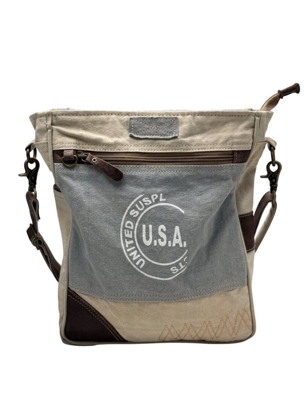 Myra Bag Canvas Leather Crossbody Bag Zippered Compartments Adjustable Strap